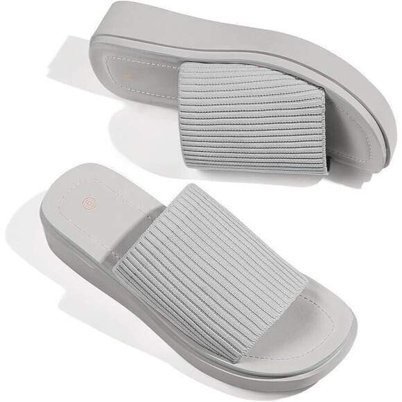 mysoft Womens Knit Platform Sandals Size 9 Gray Summer Slip On Open Toe - Picture 2 of 9